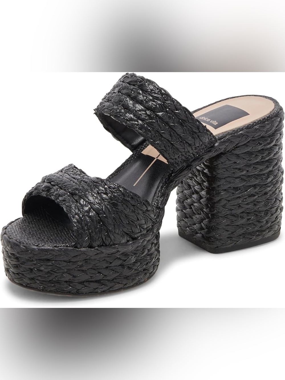 Dolce Vita Latoya Heeled Sandal-Black Raffia 8.5 Brand New with Box